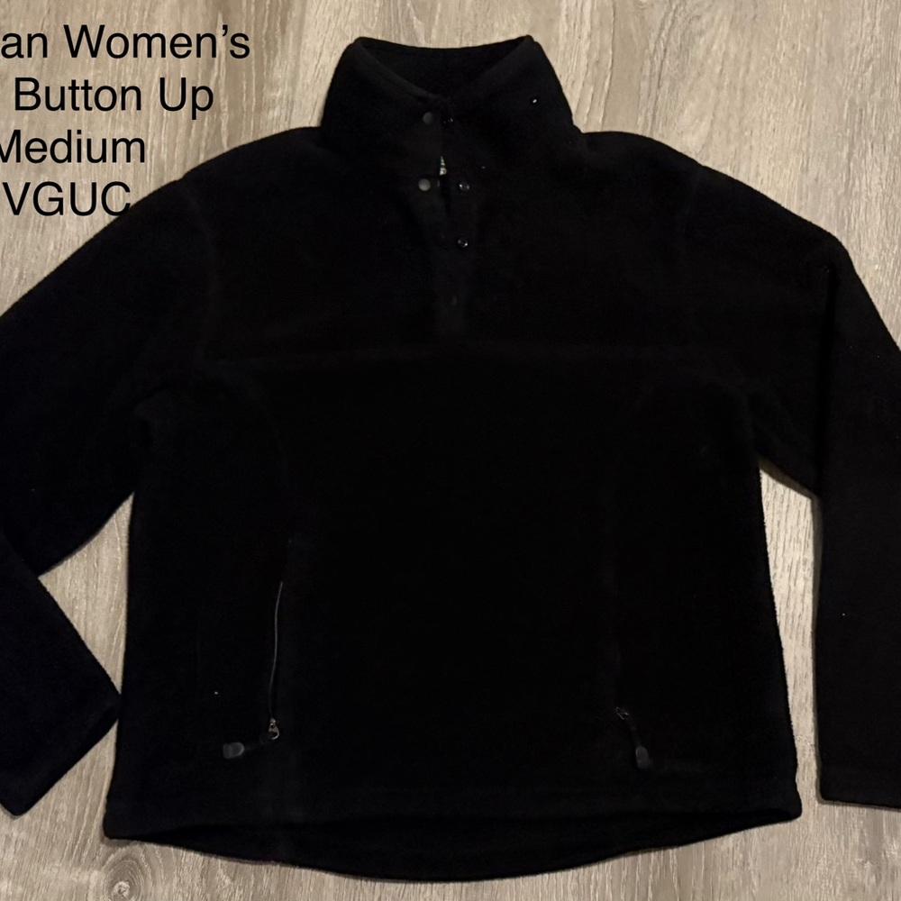 Ll Bean Black half Button-Up Fleece Pullover women’s medium
